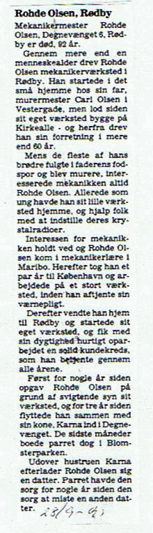 Rohde Olsen Nekrolog 1993 