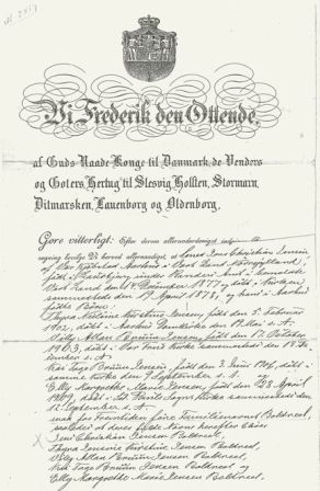 Kongeligt brev i forbindelse med navneforandring, 1910